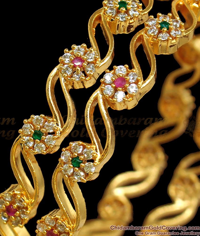 BR1792-2.6 Floral Multi Color Stone Gold Bangle Collections Party Wear