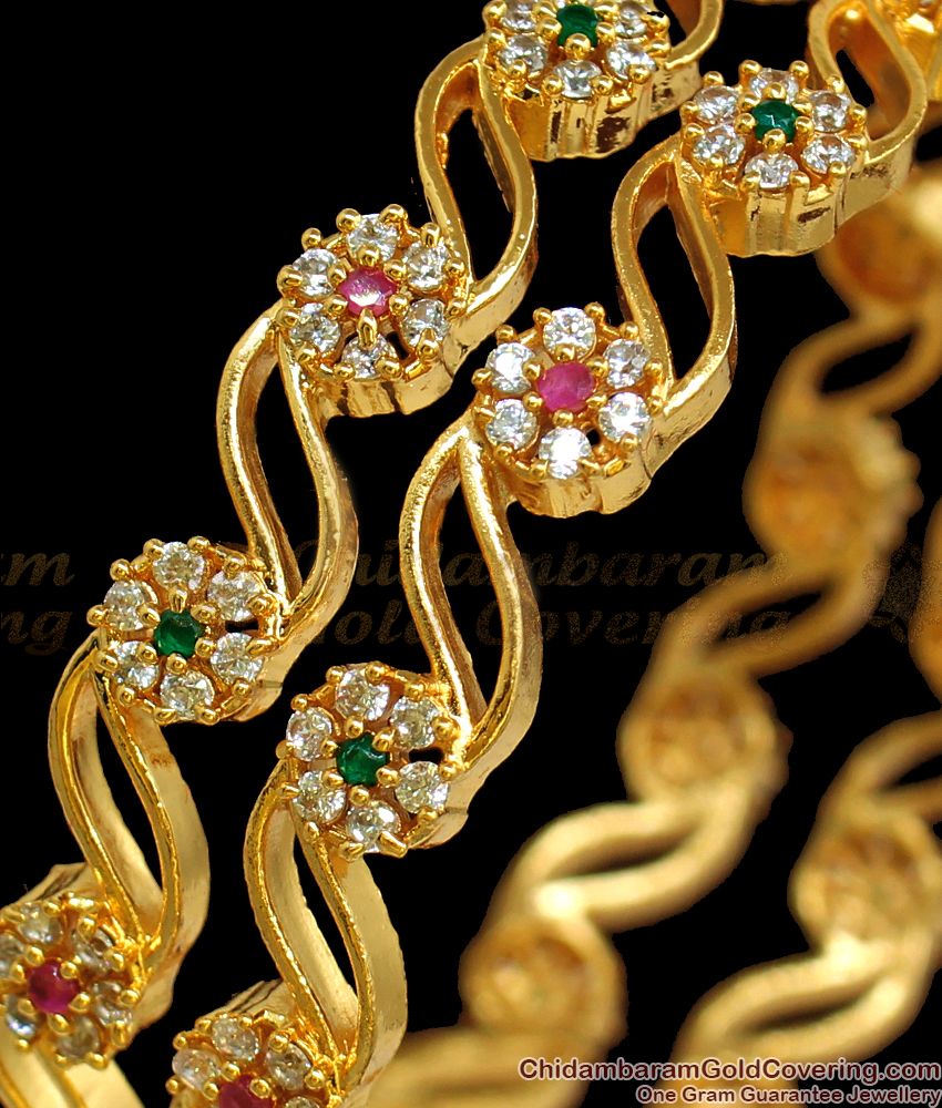 BR1792-2.8 Floral Multi Color Stone Gold Bangle Collections Party Wear