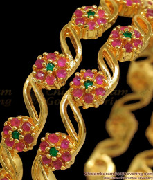 BR1793-2.6 Ruby Emerald Flower Design Gold Bangle Latest Collections