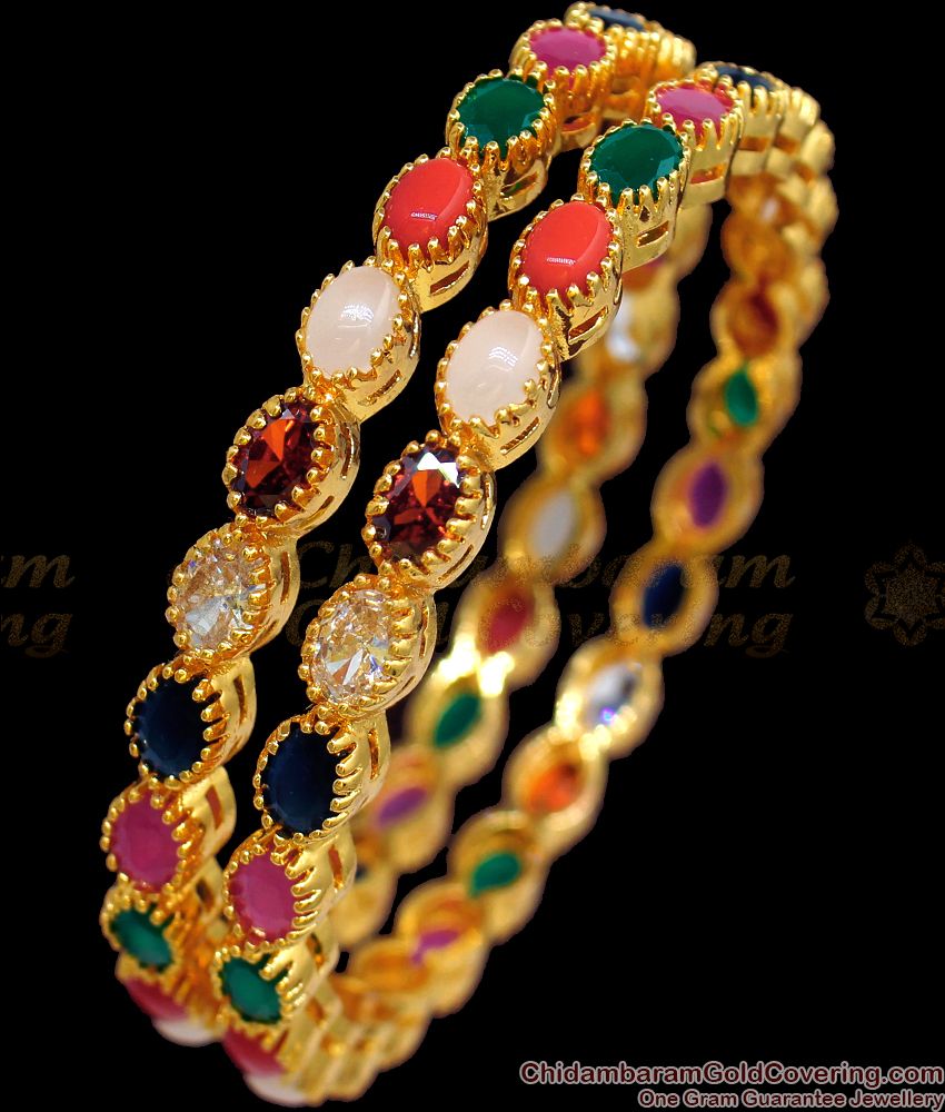 BR1794-2.6 Navaratna Stone Bangles South Indian One Gram Gold Jewelry