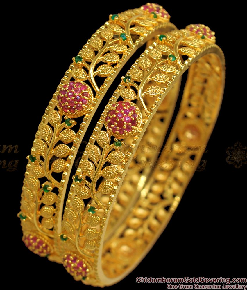 BR1795-2.6 Fascinating One Gram Gold Bangle Leaf Design 