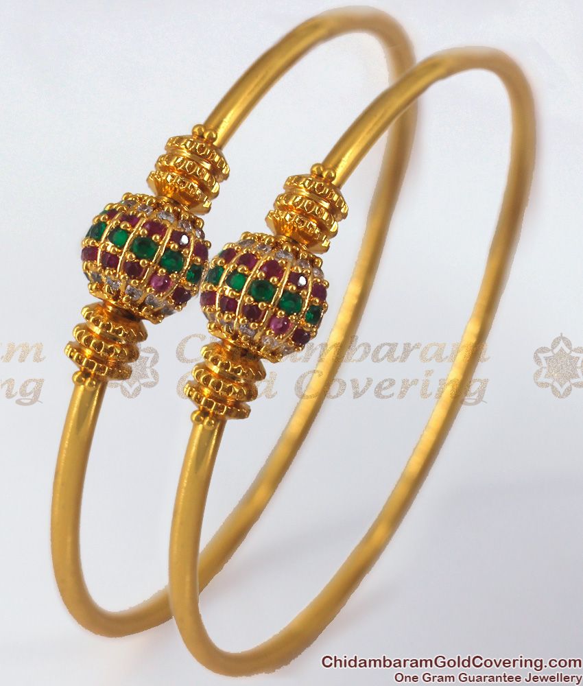 BR1861-2.6 Size Multi Stone Semi Ball Gold Designer Bangles