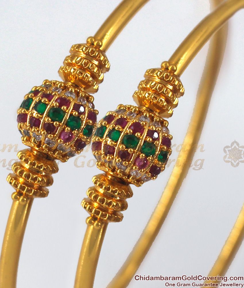 BR1861-2.8 Size Multi Stone Semi Ball Gold Designer Bangles