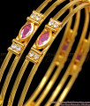 BR1862-2.8 Size One Gram Gold Bangle Stunning Double Line Ruby Stone Design