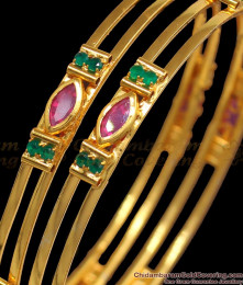 BR1863-2.4 Size Trendy Ruby Emerald Stone Real Gold Tone Bangles Buy Online
