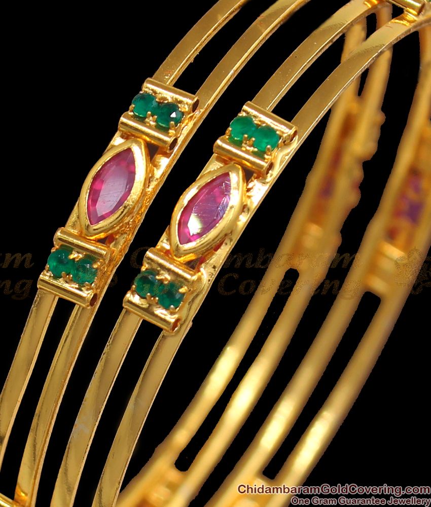 BR1863-2.8 Size Trendy Ruby Emerald Stone Real Gold Tone Bangles Buy Online