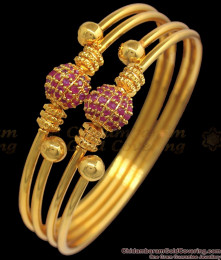 BR1864-2.10 Size Royal Ruby Stone Semi Ball Pattern Gold Bangle Collections BR1864-2.10 Size Royal Ruby Stone Semi Ball Pattern Gold Bangle Collections