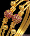 BR1864-2.6 Size Royal Ruby Stone Semi Ball Pattern Gold Bangle Collections