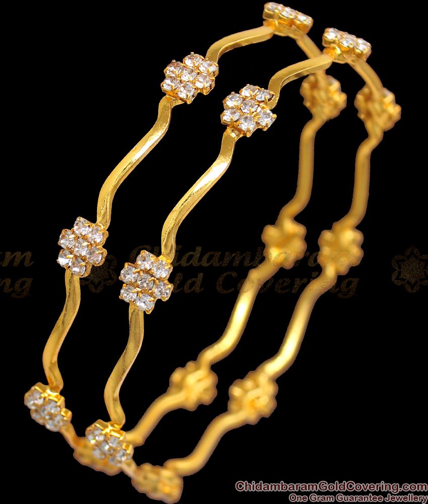 BR1866-2.8 Size Full White Stone One Gram Gold Bangle Collections Shop Online