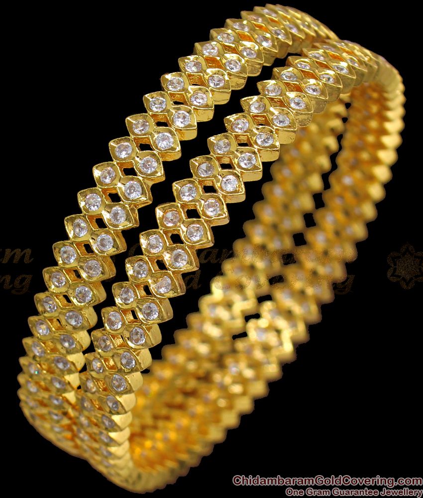 BR1874-2.4 Size Glittering Double Layer Diamond Stone Gold Bangle 