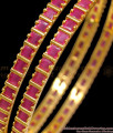 BR1876-2.10 Size Square Shaped Ruby Stone Gold Bangles Bridal Wear