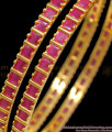 BR1876-2.6 Size Square Shaped Ruby Stone Gold Bangles Bridal Wear