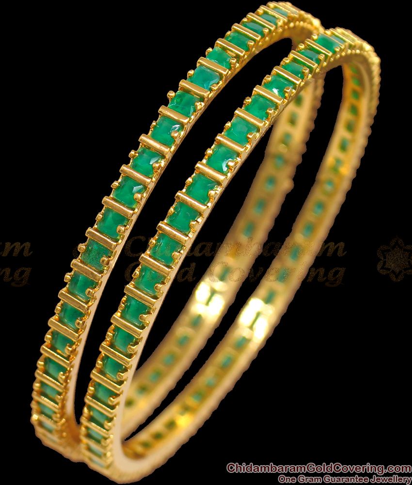 BR1877-2.6 Size Gorgeous Emerald Stone Party Wear Gold Bangles