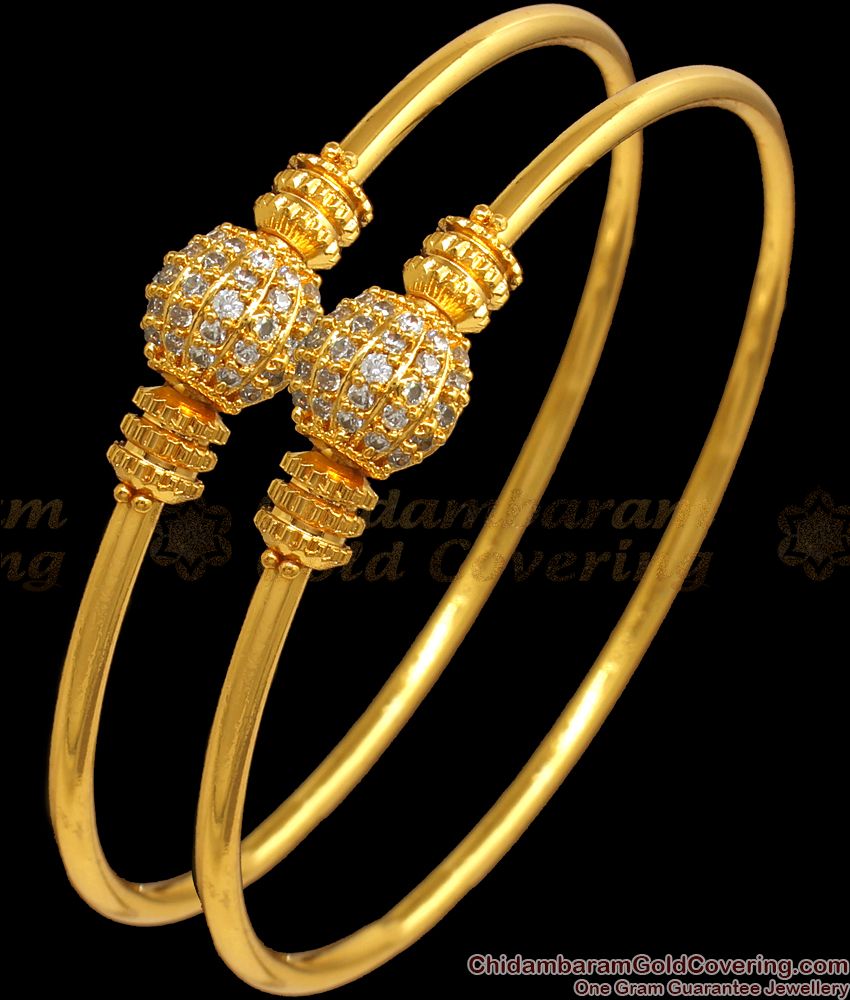BR1883-2.6 Size White Stone Half Ball Gold Plated Bangle Party Wear