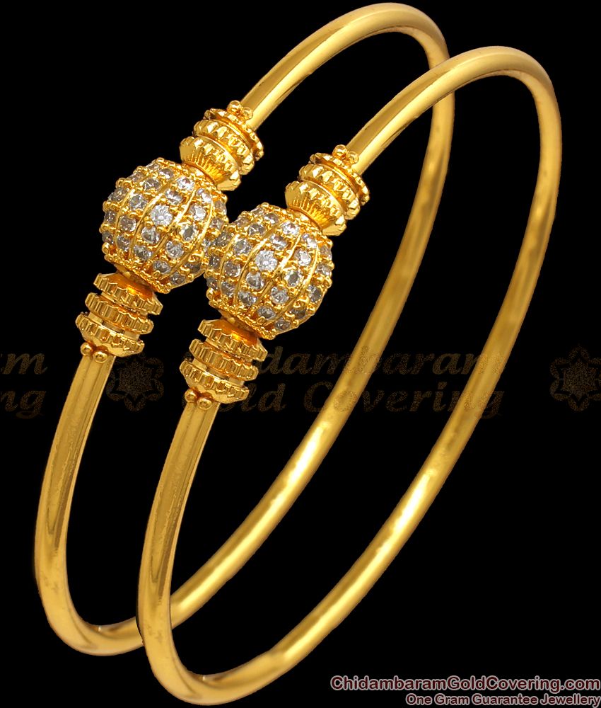 BR1883-2.4 Size White Stone Half Ball Gold Plated Bangle Party Wear