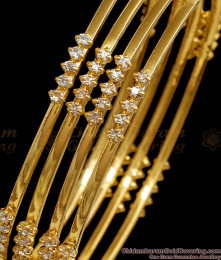 BR1888-2.8 Size Set Of Four White Stone Gold Imitation Bangle Party Wear Jewelry BR1888-2.8 Size Set Of Four White Stone Gold Imitation Bangle Party Wear Jewelry