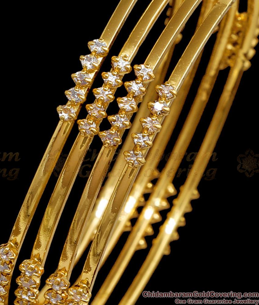 BR1888-2.8 Size Set Of Four White Stone Gold Imitation Bangle Party Wear Jewelry