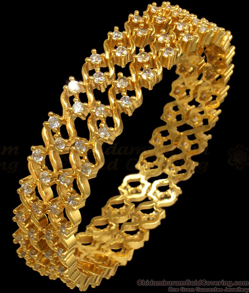 BR1906-2.8 Size Gold Plated Bangles Double Layer White Stones Design