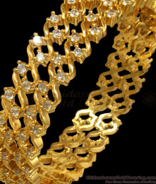 BR1906-2.8 Size Gold Plated Bangles Double Layer White Stones Design BR1906-2.8 Size Gold Plated Bangles Double Layer White Stones Design