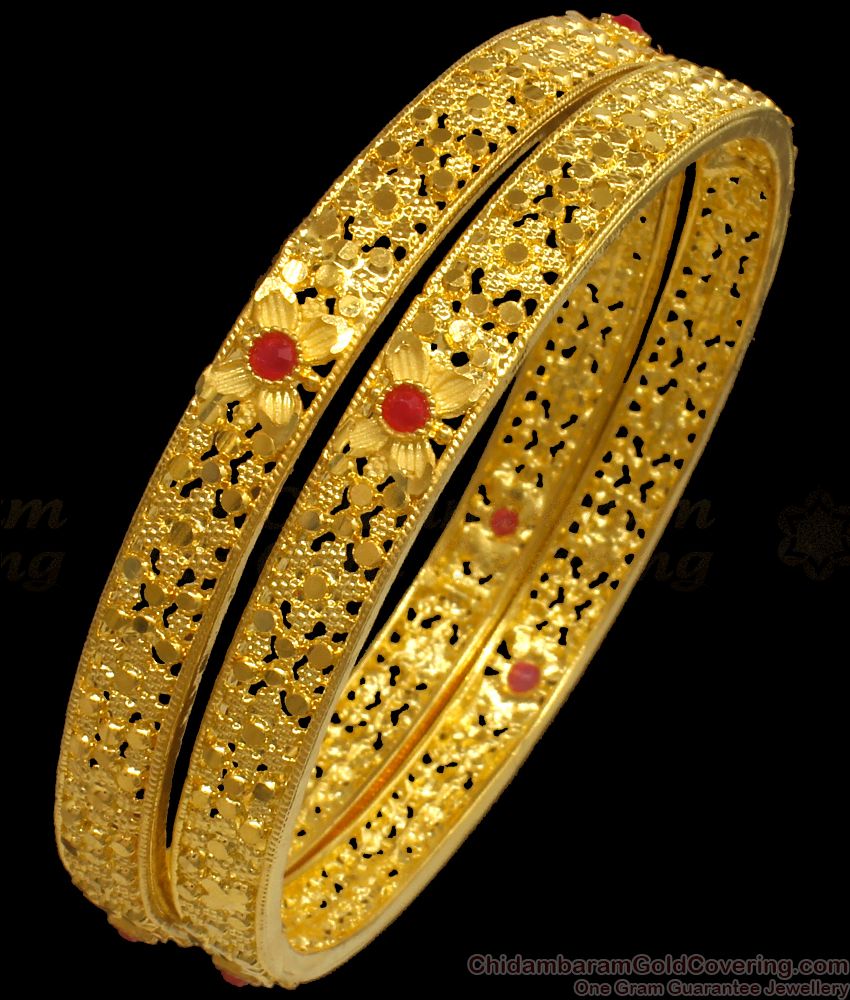 BR1910-2.4 Size First Quality Two Gram Gold Forming Bangles Ruby Stone