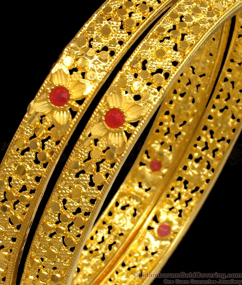 BR1910-2.8 Size First Quality Two Gram Gold Forming Bangles Ruby Stone