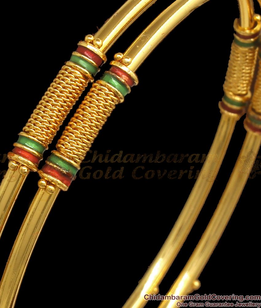 BR1918-2.10 Size Latest Spiral Gold Bangles Meenakari Design