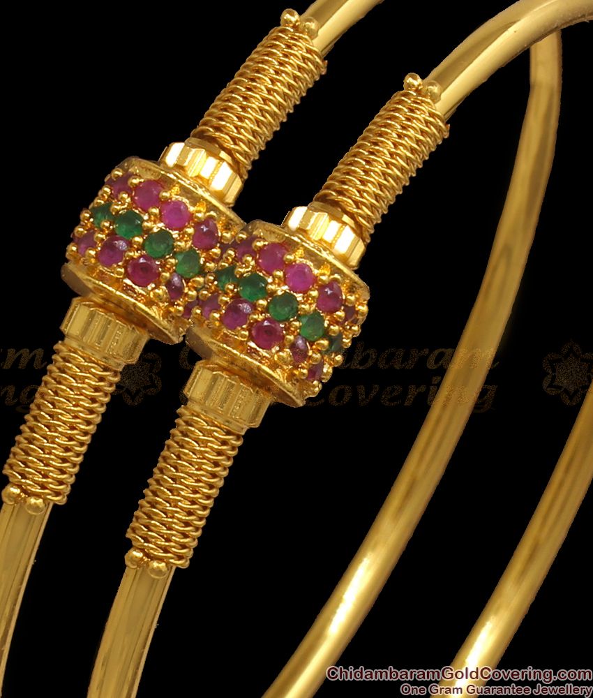 BR1920-2.4 Size One Gram Gold Bangle Multi Color Stone Round Design