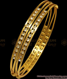 BR1921-2.10 Size Double Layer Gold Plated Bangles White Stones Jewelry