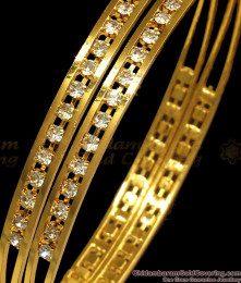 BR1921-2.10 Size Double Layer Gold Plated Bangles White Stones Jewelry