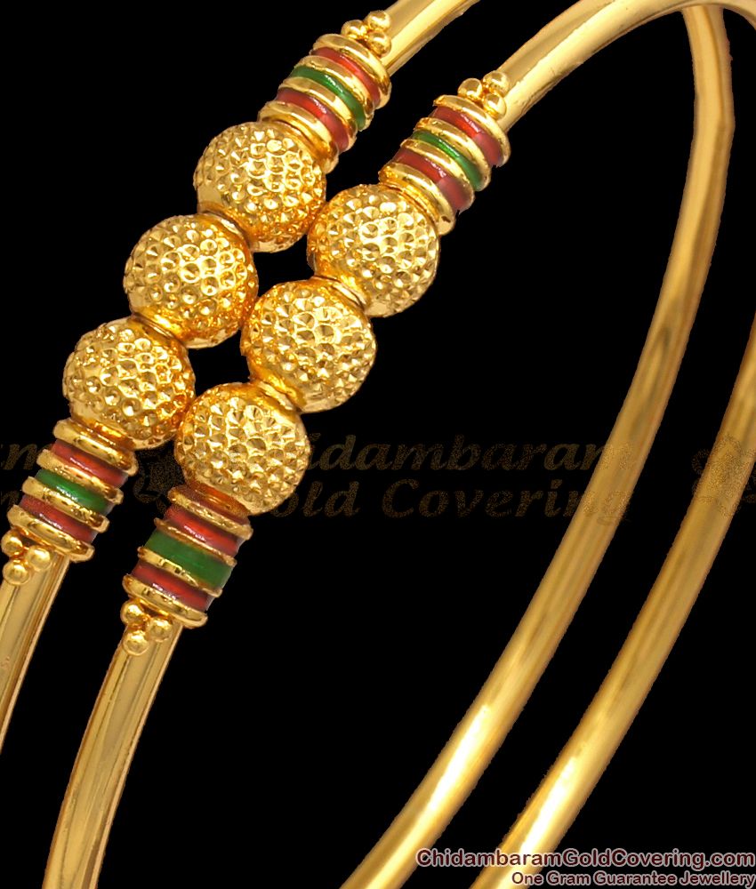 BR1923-2.6 Size One Gram Gold Bangle Meenakari Pattern Ball Design