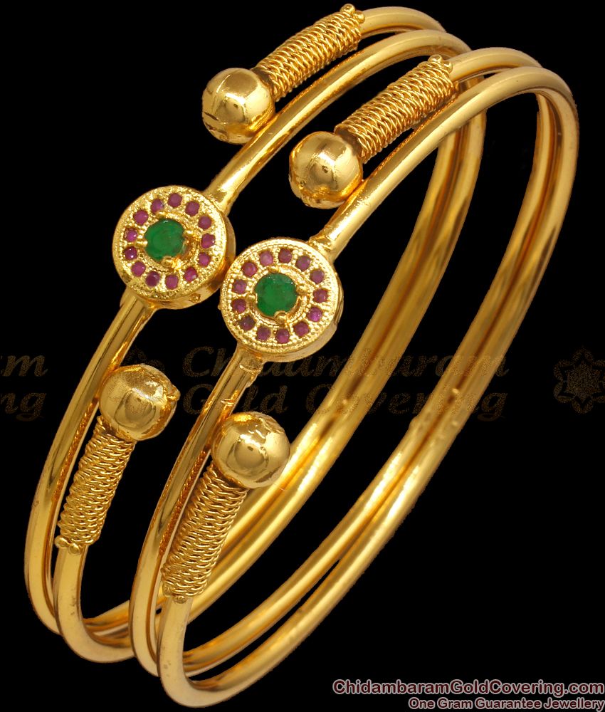 BR1924-2.6 Size Latest Ruby Green Stone Gold Imitation Bangles