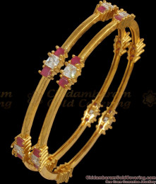 BR1942-2.6 Size Heavy Gold Plated Bangles With Ruby White Stone BR1942-2.6 Size Heavy Gold Plated Bangles With Ruby White Stone