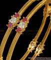 BR1942-2.4 Size Heavy Gold Plated Bangles With Ruby White Stone