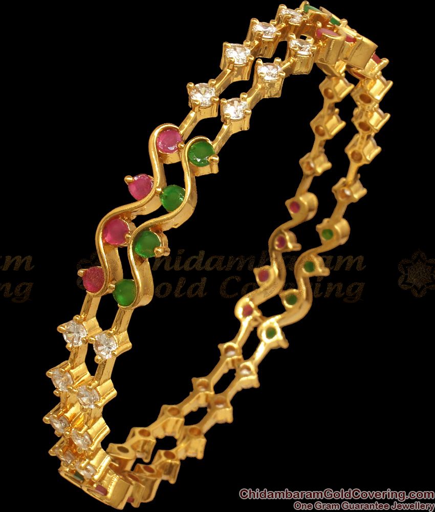 BR1944-2.4 Multi Stone Gold Plated Bangles Sleeky Design