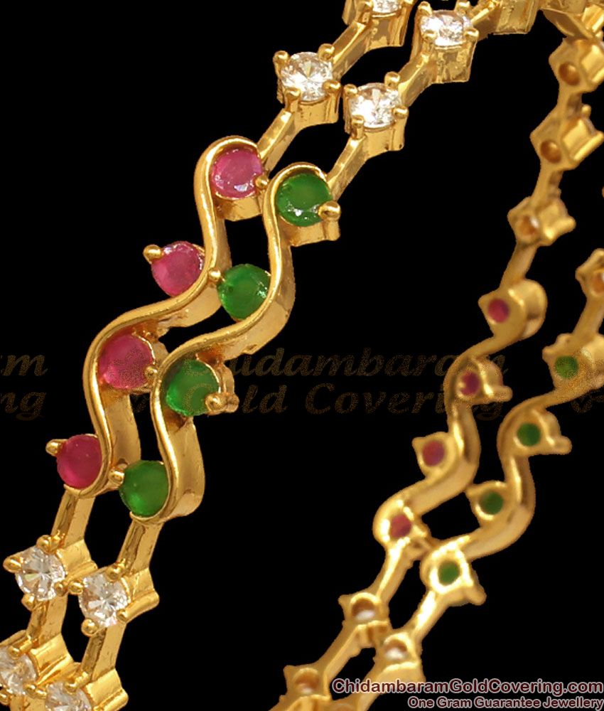 BR1944-2.4 Multi Stone Gold Plated Bangles Sleeky Design