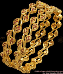 BR1954-2.4 Size Grand Gold Bangles Ruby Stone Leaf Pattern Bridal Wear BR1954-2.4 Size Grand Gold Bangles Ruby Stone Leaf Pattern Bridal Wear