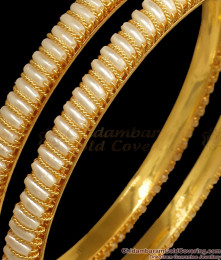 BR1955-2.8 Size Set of Two Pearl Design Gold Bangles Shop Online BR1955-2.8 Size Set of Two Pearl Design Gold Bangles Shop Online