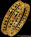 BR1956-2.8 Size Handcrafted Gold Bangles Floral Design Ruby Stone Jewelry