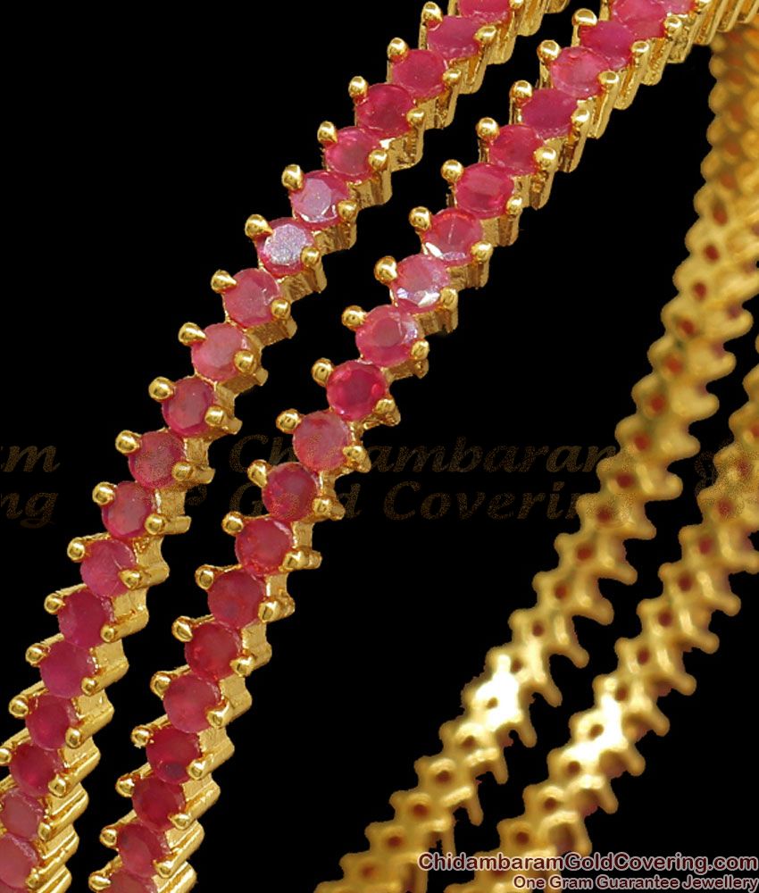 BR1970-2.4 Vibrant Full Ruby Stone 1 Gram Gold Bangle Collections Shop Online