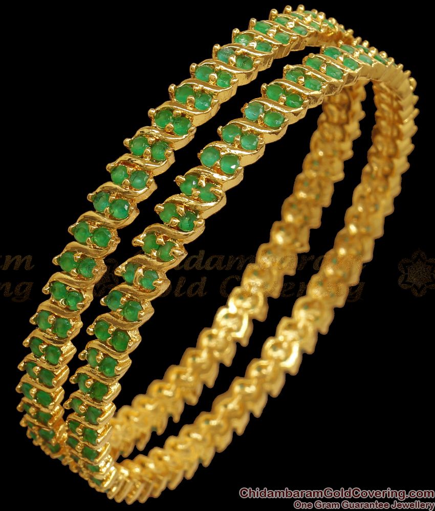 BR1975-2.6 Gorgeous Full Emerald Stone Gold Bangles Bridal Wear