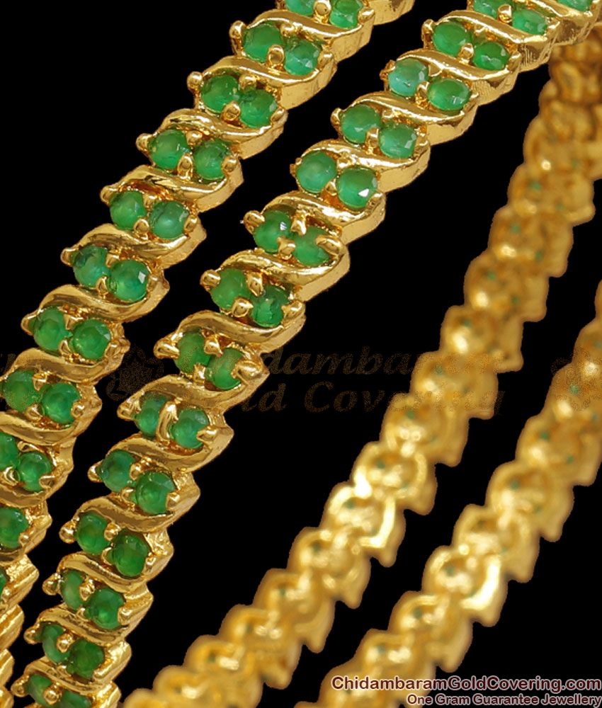 BR1975-2.6 Gorgeous Full Emerald Stone Gold Bangles Bridal Wear