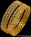 BR1979-2.2 Majestic Broad One Gram Gold Kada Bangles With Ruby Emerald Stones