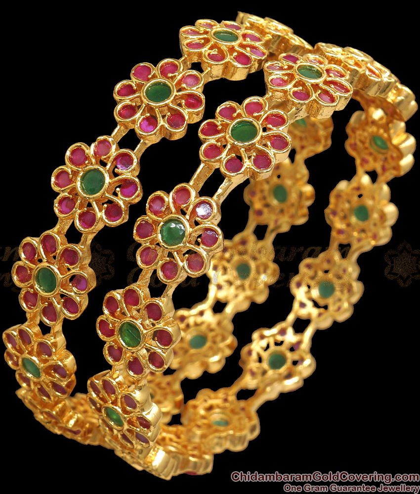 BR1980-2.8 Premium Ruby Emerald Gold Bangles Collections Bridal Jewelry