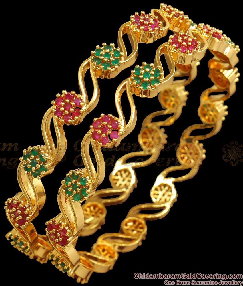 BR1981-2.4 Pretty MultiStone Latest Gold Bangle Collections Party Wear
