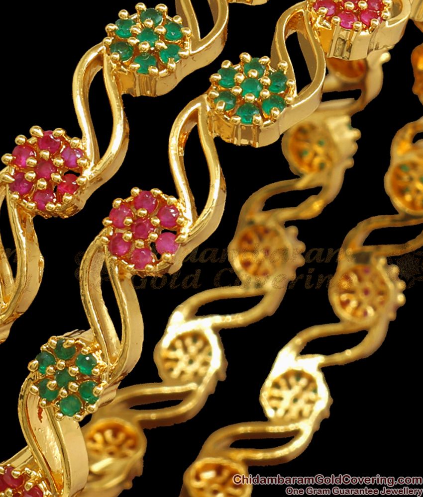 BR1981-2.4 Pretty MultiStone Latest Gold Bangle Collections Party Wear