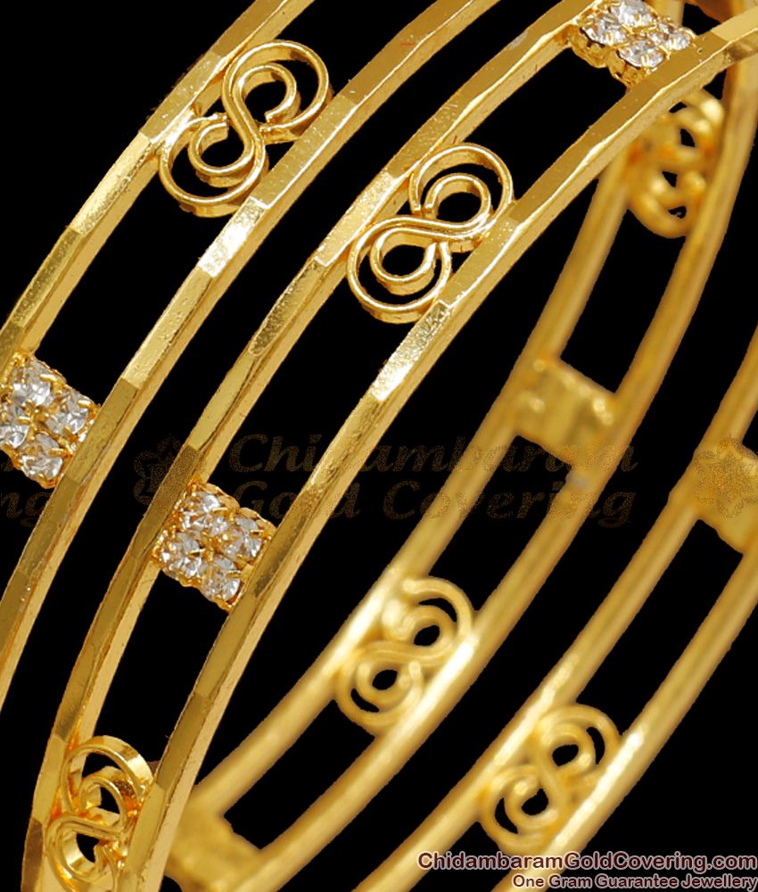 BR2002-2.6 Size 1 Gram Gold Bangle White Stone Designer Collection