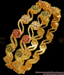 BR2011-2.8 Size Multi Color Stone Gold Plated Bangle Floral Design