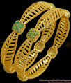 BR2020-2.4 Size One Gram Gold Bangle Leaf Design Green Emerald Collections