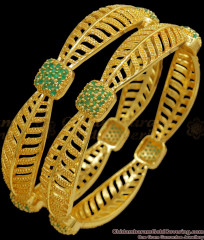 BR2020-2.4 Size One Gram Gold Bangle Leaf Design Green Emerald Collections BR2020-2.4 Size One Gram Gold Bangle Leaf Design Green Emerald Collections