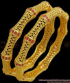 BR2022-2.4 Size Gorgeous Net Pattern Gold Plated Bangle Ruby Stone